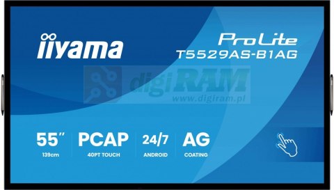 Monitor 55 cali T5529AS-B1AG VA,4K,HDMIx2,USB-C,RJ45,2x10W,WiFi, Android 14, Signal FailOver, Whiteboard, iiSignage2 (CMS), 