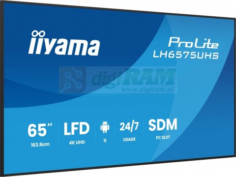 Monitor 65 cali LH6575UHS-B2AG,24/7,IPS,ANDROID.11,4K, WiFi, iiSignage2, FailOver, EShare, 24/7, full daisy chain
