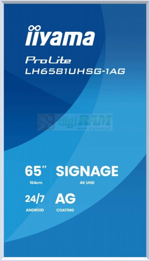 Monitor 65 cali LH6581UHSG-1AG 24/7,VA,ANDROID 14,4K, 2x10W, WiFi, UCHWYT ŚCIENNY, 2xHDMI, USB-C, RJ45, IR, 2xUSB, WHITE