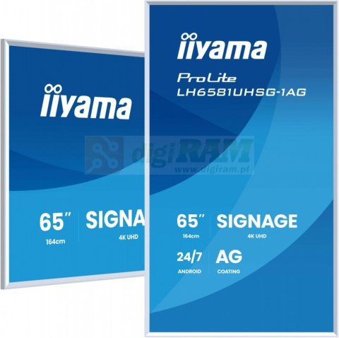 Monitor 65 cali LH6581UHSG-1AG 24/7,VA,ANDROID 14,4K, 2x10W, WiFi, UCHWYT ŚCIENNY, 2xHDMI, USB-C, RJ45, IR, 2xUSB, WHITE