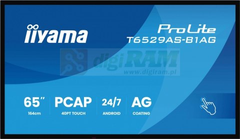 Monitor 65 cali T6529AS-B1AG VA,4K,HDMIx2,USB-C,RJ45,2x10W,WiFi, Android 14, Signal FailOver, Whiteboard, iiSignage2 (CMS), 