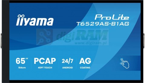 Monitor 65 cali T6529AS-B1AG VA,4K,HDMIx2,USB-C,RJ45,2x10W,WiFi, Android 14, Signal FailOver, Whiteboard, iiSignage2 (CMS), 