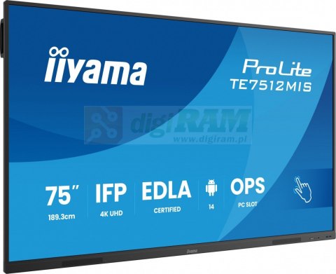 Monitor 75 cali TE7512MIS-B4AG 40pkt,IPS,4K,24/7,7H, ANDROID 14, RK3576, 8/128GB, EDLA, Essential