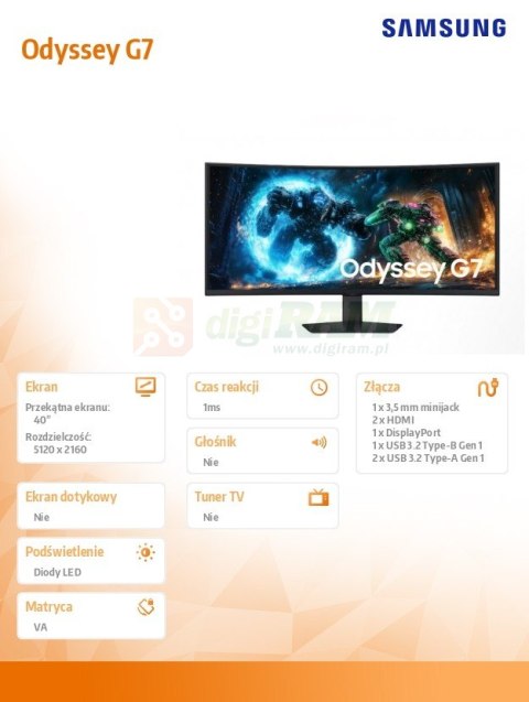 Monitor Odyssey G7 40 cali LS40FG750EUXEN