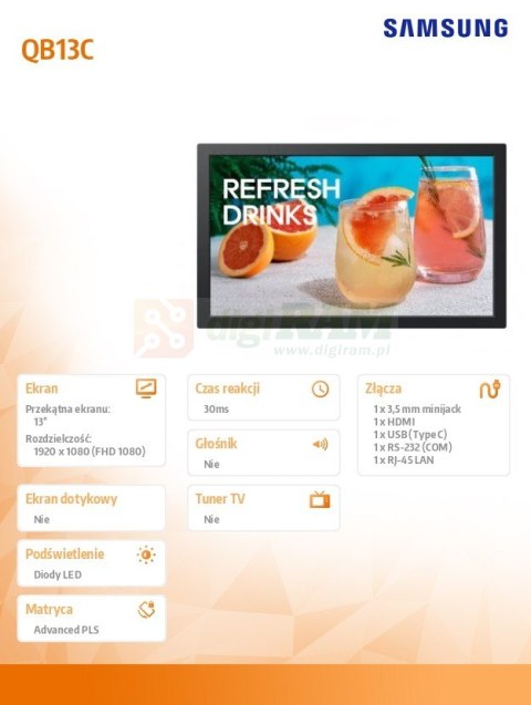 Monitor profesjonalny 13 cali QB13C LH13QBCEBGBXEN