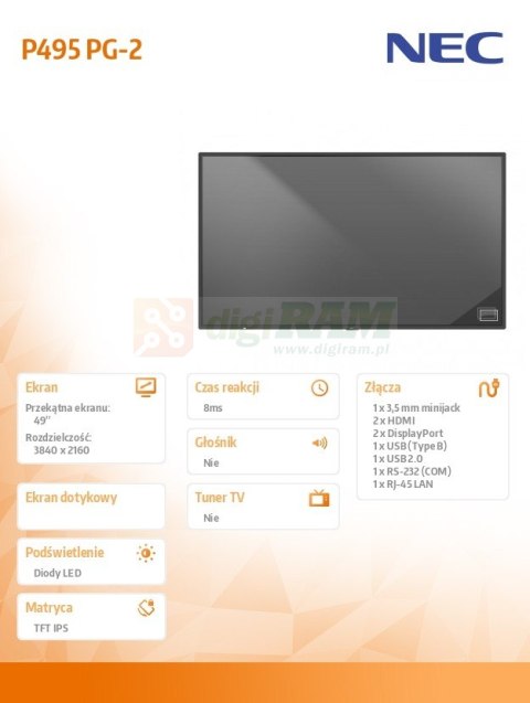 Monitor wielkoformatowy MultiSync P495 PG-2 49'' UHD 700cd/m2 24/7