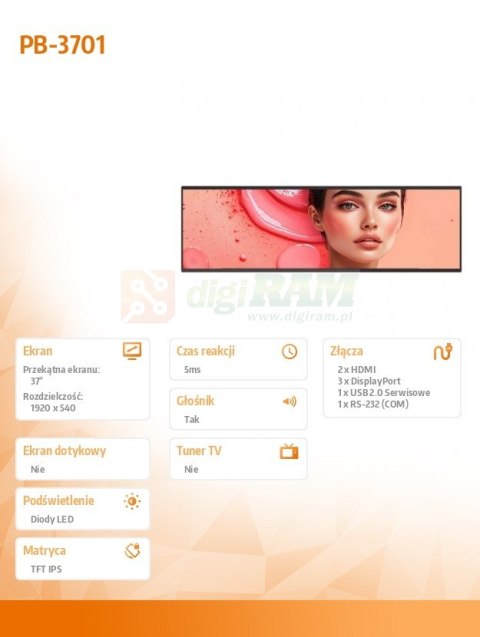 Monitor wielkoformatowy PB-3701 37 cali 32:9 700NIT SLIM