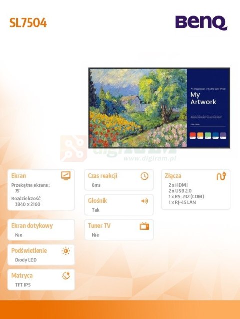 Monitor 75 cali SL7504 4K LED 1200:1/3840x2160/HDMI