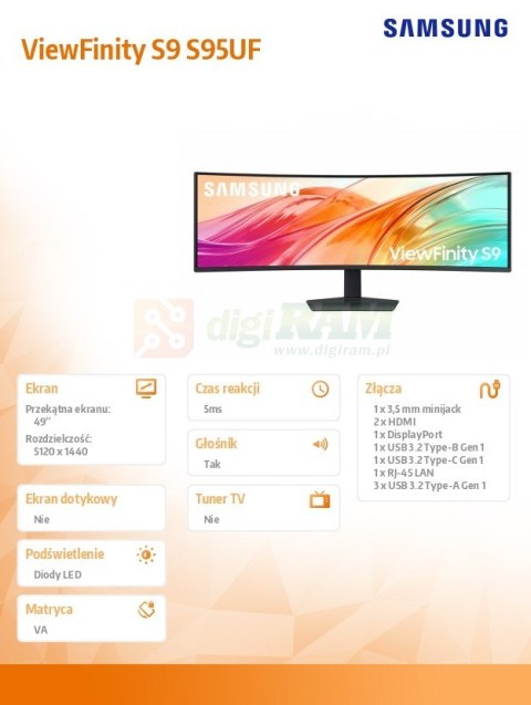Monitor wielkoformatowy 49 cali ViewFinity S9 S95UF LS49F950UAUXEN