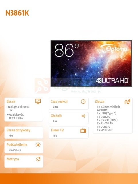 Monitor wielkoformatowy IFPD N3861K H1F2C0HBW101