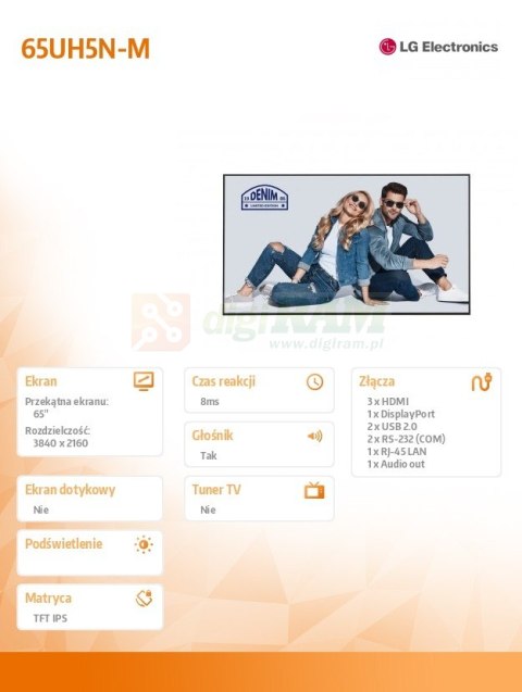 Monitor wieloformatowy 65UH5N-M IPS 500cd/m2 24/7