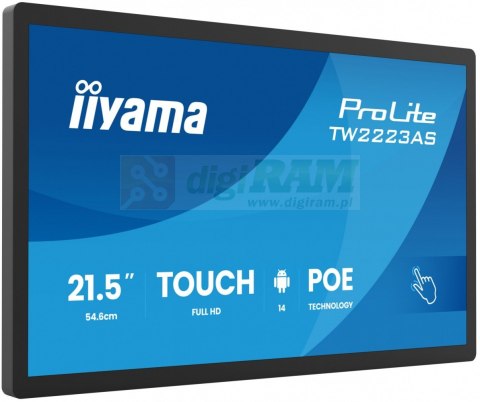 Monitor 21.5 cala ProLite TW2223AS-B3P POJ.10PKT.24/7,ANDROID14, 450 cd/m2, USB-C, 2x2W, RJ45, 3xUSB, iiSignage