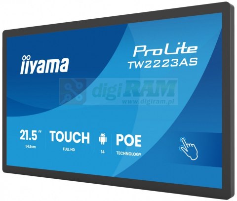 Monitor 21.5 cala ProLite TW2223AS-B3P POJ.10PKT.24/7,ANDROID14, 450 cd/m2, USB-C, 2x2W, RJ45, 3xUSB, iiSignage