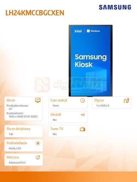 Monitor profesjonalny KIOSK KM24C/Win i3 24 cale Matowy, Dotykowa 16h/7 250(cd/m2) FHD Win10 IoT i3 - LH24KMC3BGCXEN