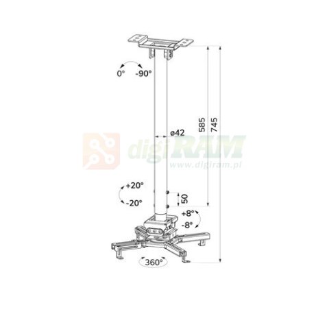 Uchwyt sufitowy do projektora CL25-550WH1 35kg 74,5-114,5cm