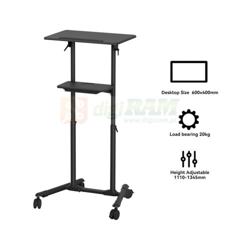 Mobilny stolik z kółkami, regulacja wysokości, czarny