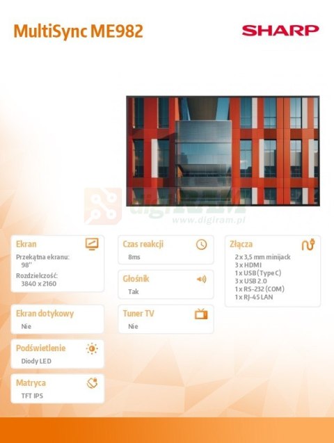 Monitor MultiSync ME982 98 cali UHD 18/7 450cd/m2