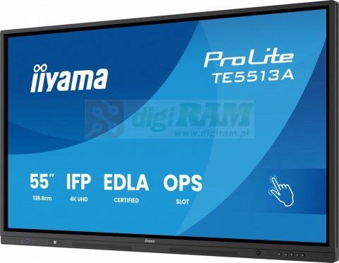 Monitor interaktywny 55 cali TE5513A-B2AG INFRARED,40pkt,IPS,4K,7H,500cd/m2, WiFi,USB, ANDROID 14, Google EDLA,2x20W, UCHWY