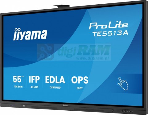 Monitor interaktywny 55 cali TE5513A-B2AG INFRARED,40pkt,IPS,4K,7H,500cd/m2, WiFi,USB, ANDROID 14, Google EDLA,2x20W, UCHWY