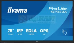 Monitor interaktywny 75 cali TE7513A-B2AG INFRARED,40pkt,IPS,4K,7H,500cd/m2, WiFi,USB, ANDROID 14, Google EDLA,2x20W, UCHWY