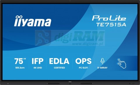 Monitor interaktywny 75 cali TE7515A-B2AG, VA,4K,40pkt,550cd,DeepContrast-IR+, HDMI x2,DP,USB-C, 2 x 20W, OPS Slot x1, 5xUSB,