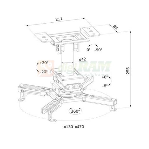 Uchwyt sufitowy do projektora CL25-530WH1 h:25,5 cm biały