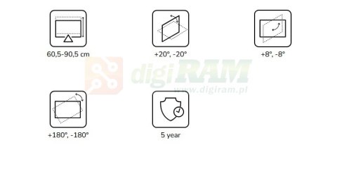 Uchwyt sufitowy do projektora CL25-540WH1 h:60,5-90,5 cm biały