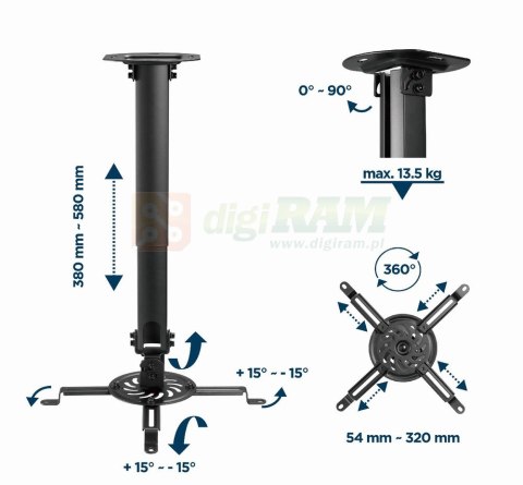 Uchwyt sufitowy do projektora/rzutnika, regulowany, do 13kg