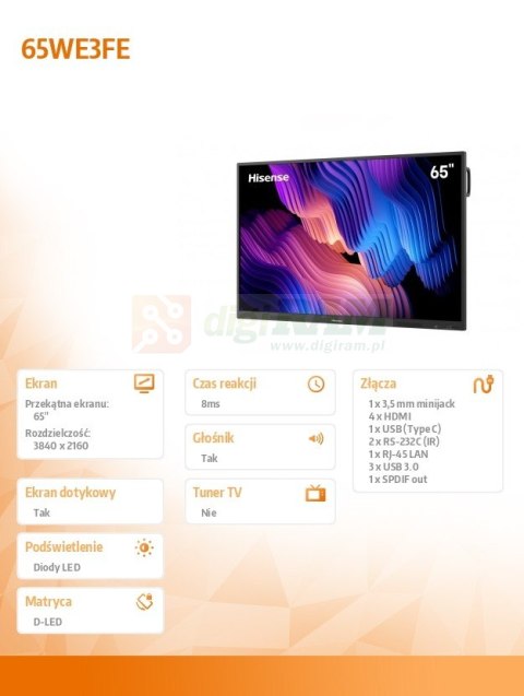 Monitor interaktywny 65WE3FE 65 cali 4K Advanced Interactive Display