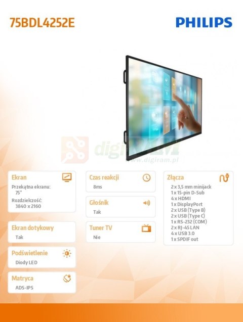 Monitor interaktywny 75BDL4252E 75 cali Dotykowy