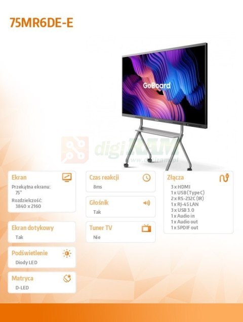 Monitor interaktywny 75MR6DE-E 75 cali 4K GoBoard Advanced Interactive Display