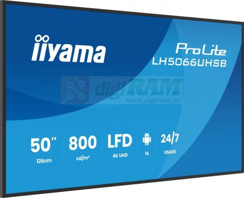 Monitor profesjonalny 50 cali LH5066UHSB-B1AG IPS,4k,800cd,1200:1,Android14,6.5ms ,2xHDMI, USB-C, RJ45, 2xUSB, 2x10W, WiFi, ii