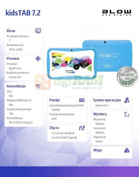 Tablet kidsTAB 7'' QUAD CORE BLUE + etui Tablet kidsTAB 7'' QUAD CORE BLUE + etui