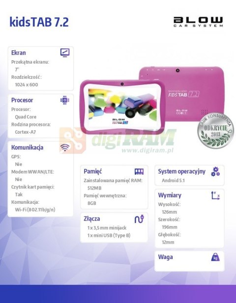 Tablet kidsTAB 7'' QUAD CORE PINK + etui Tablet kidsTAB 7'' QUAD CORE PINK + etui